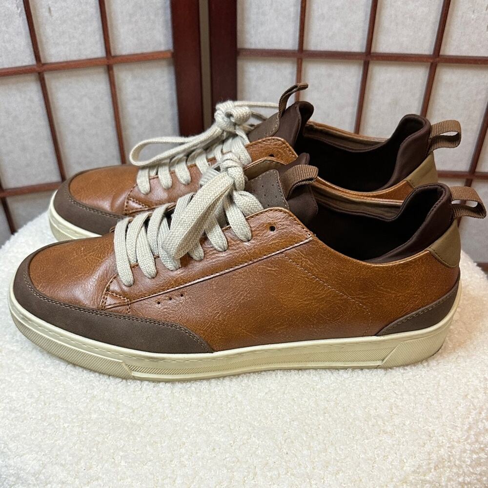 Men's Tan and Brown Leather Sneakers - Picture 5 of 8